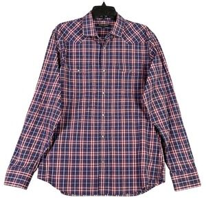 Banana Republic Pearl Snap Western Shirt Mens L Plaid Slim Cowboy Farm Casual